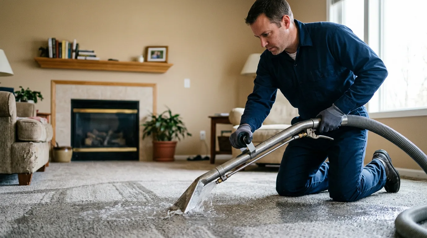 Water damage restoration technician working near Blue Mounds, WI